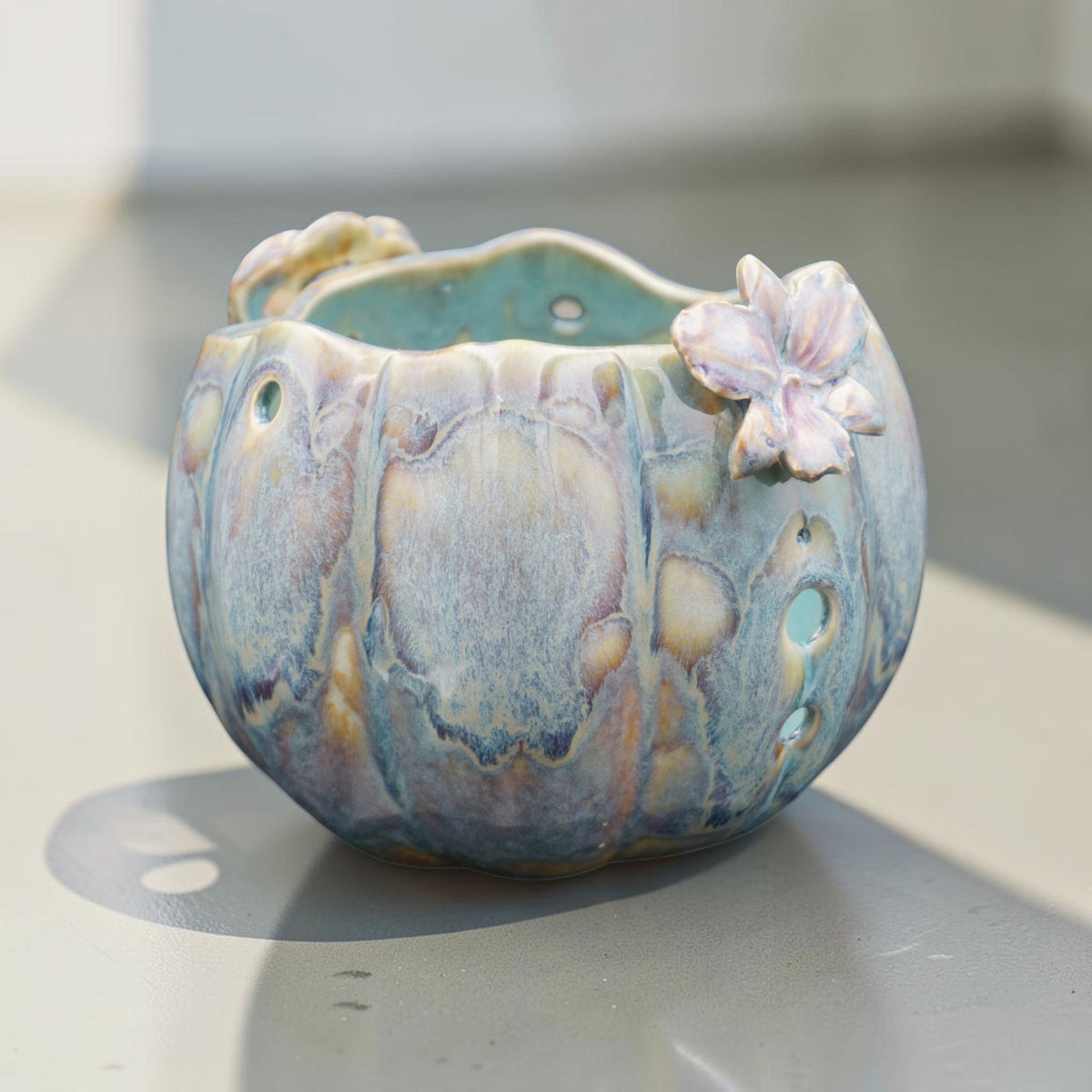 Porcelain orchid pot - Emerald Mist