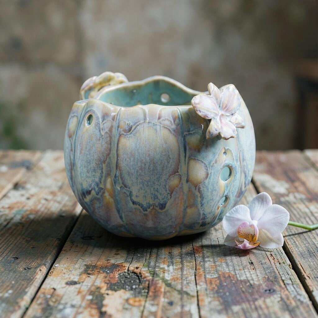 Porcelain orchid pot - Emerald Mist