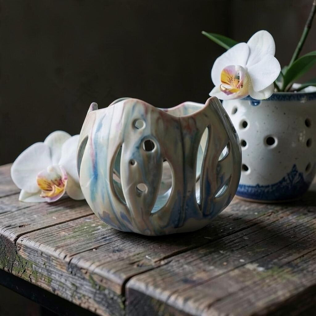 Porcelain orchid pot - Jade Meadow