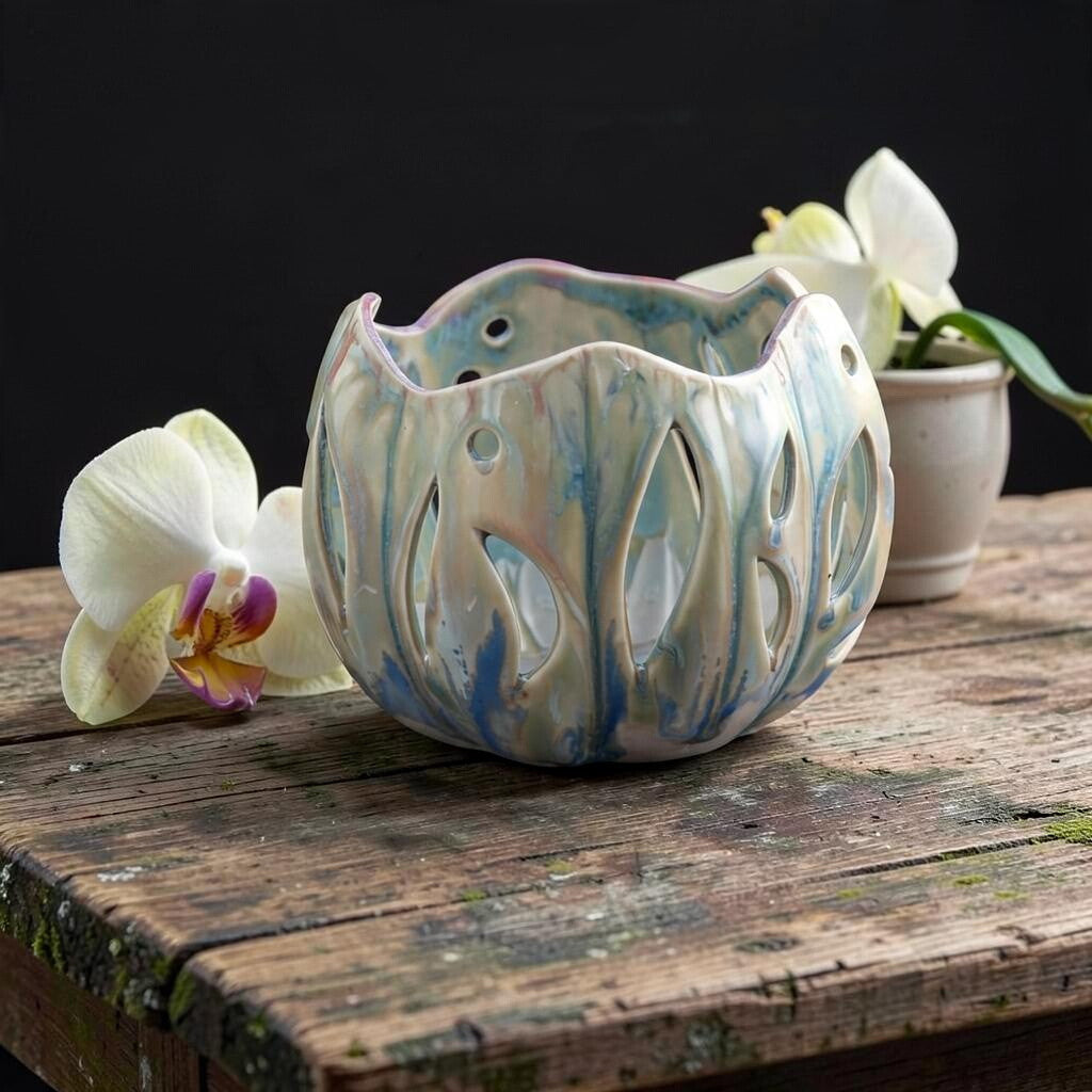 Porcelain orchid pot - Jade Meadow