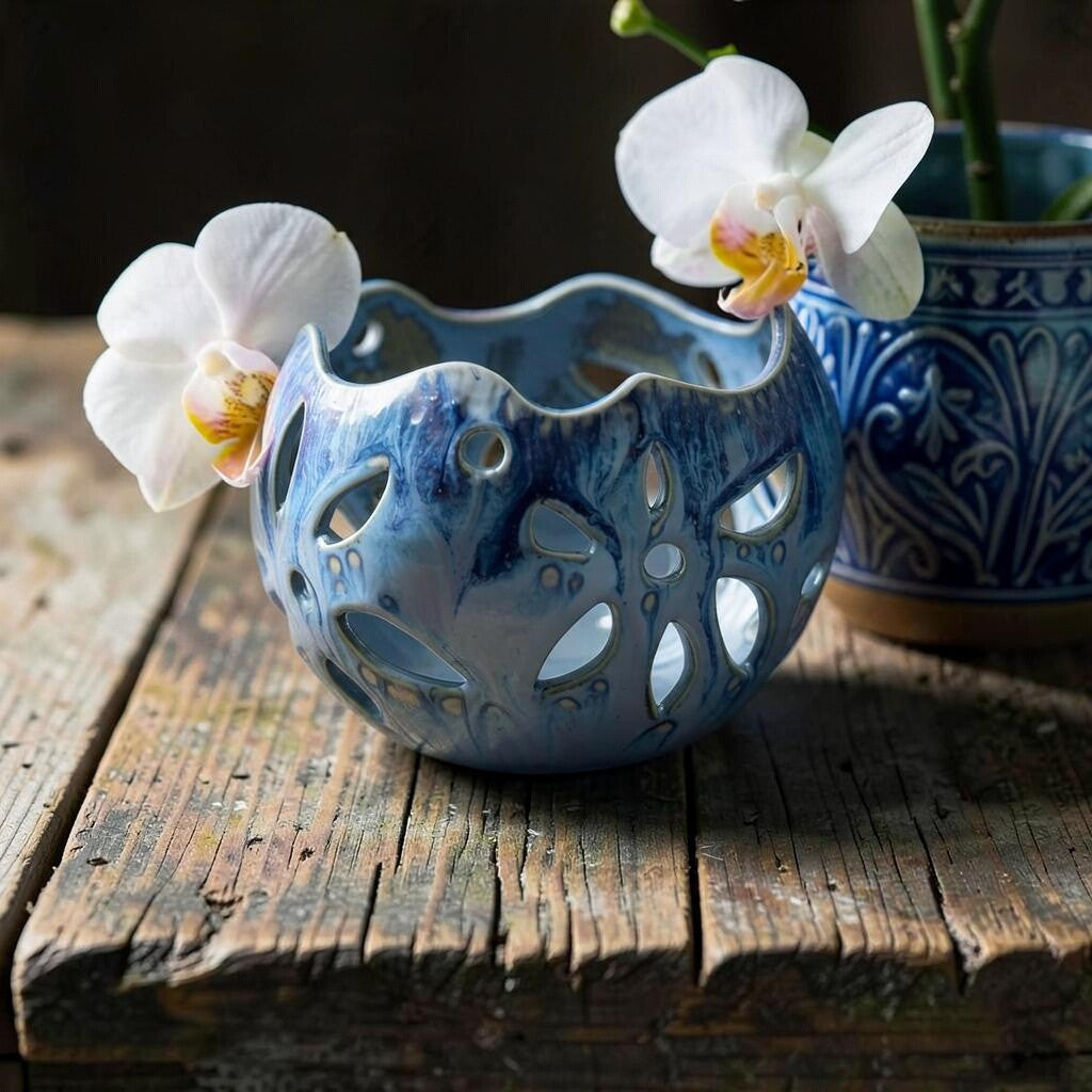 Porcelain orchid pot -  Celestial Blossom
