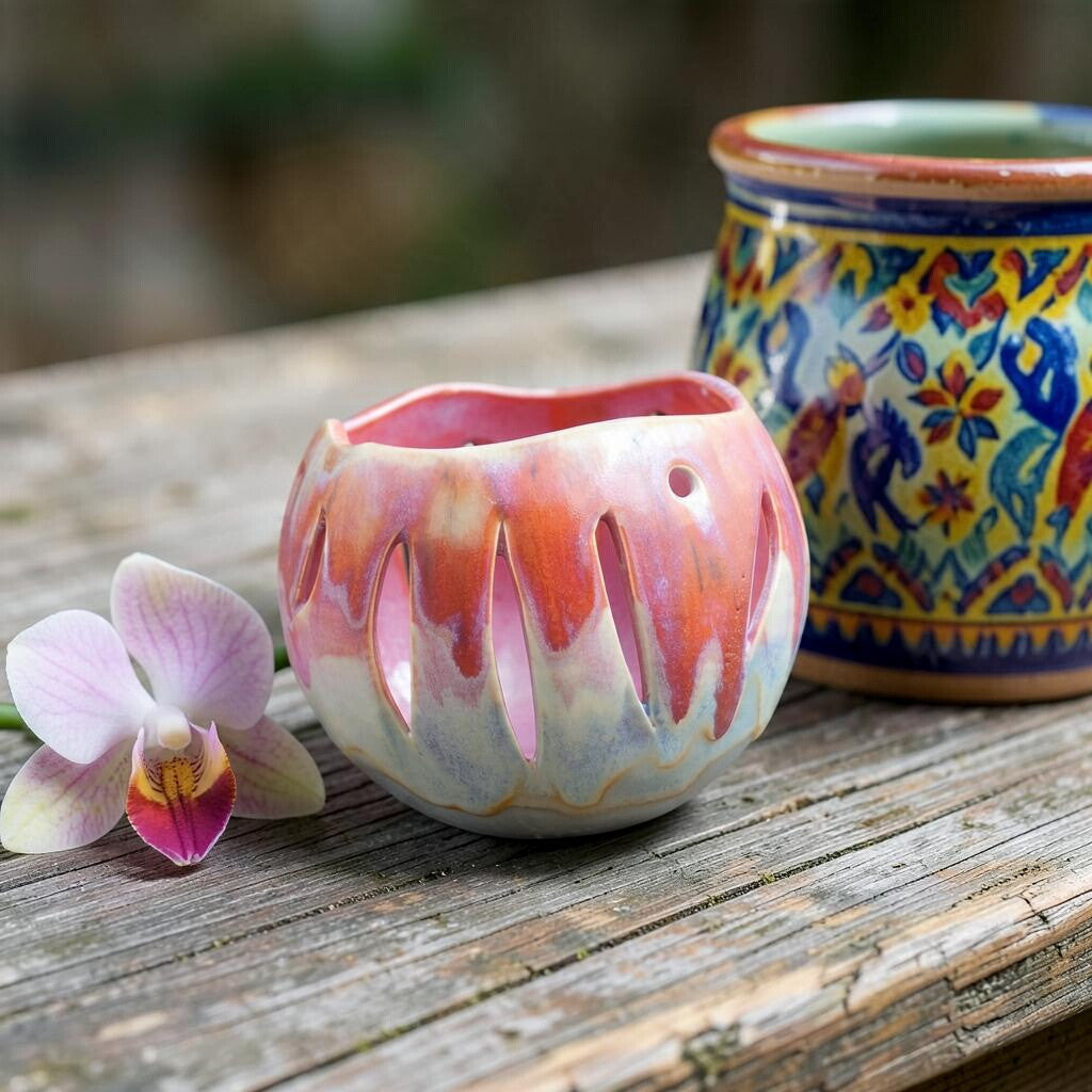 Porcelain orchid pot - Pasteque
