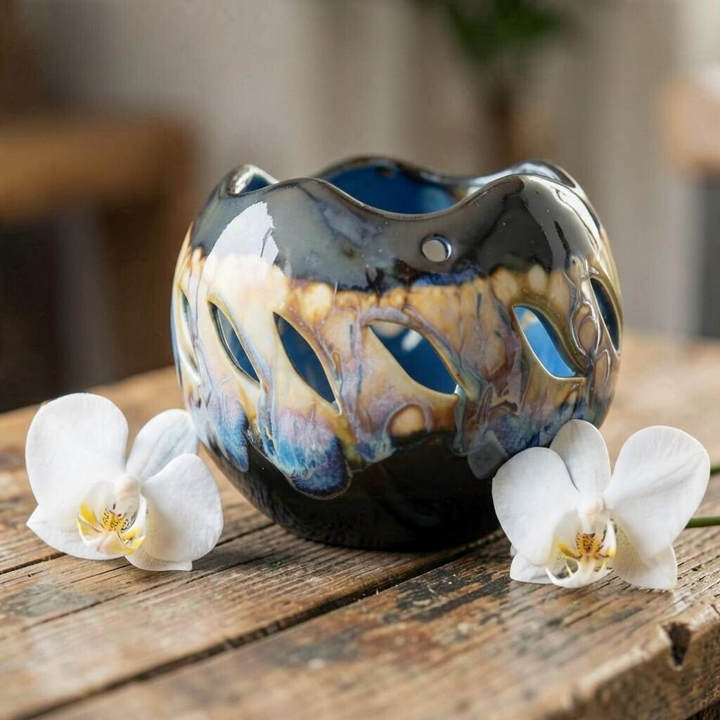 Porcelain orchid pot - Midnight Bloom