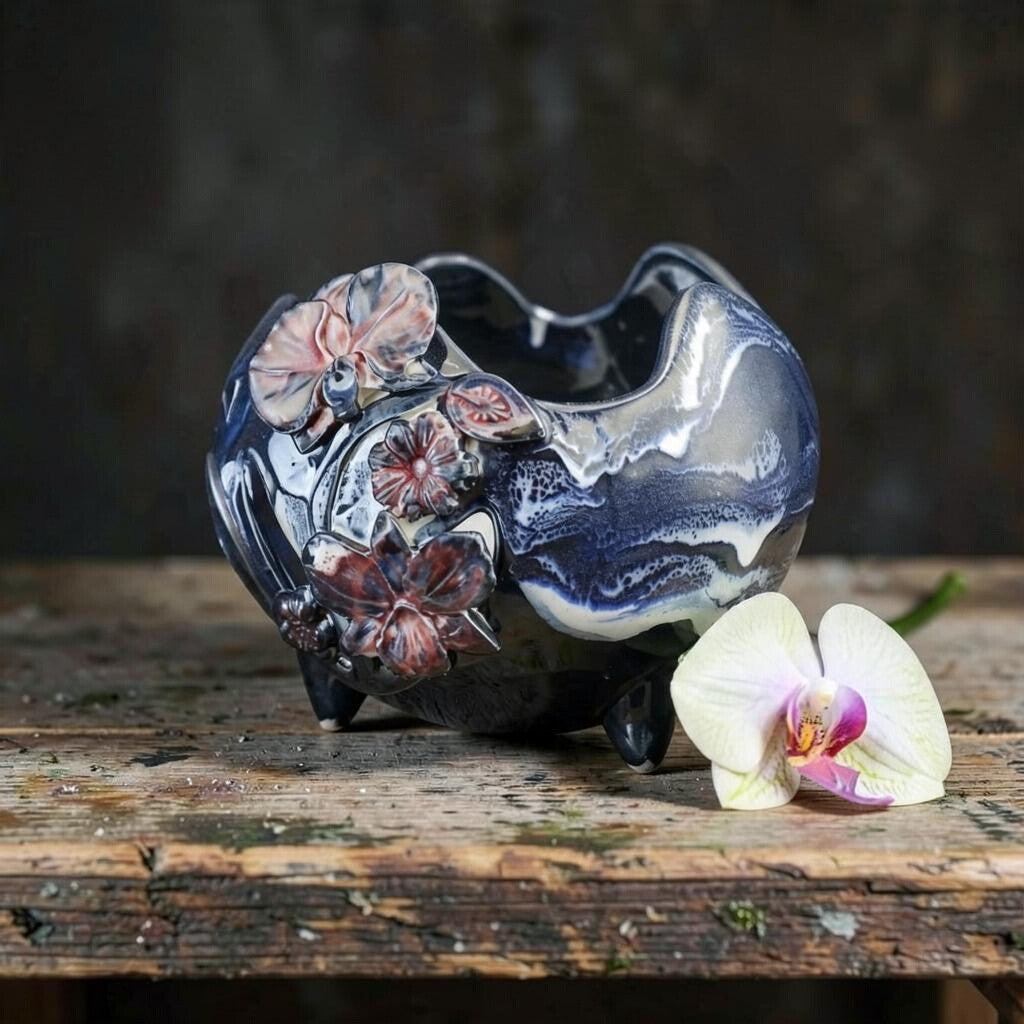 Retro porcelain orchid pot - Flower Power