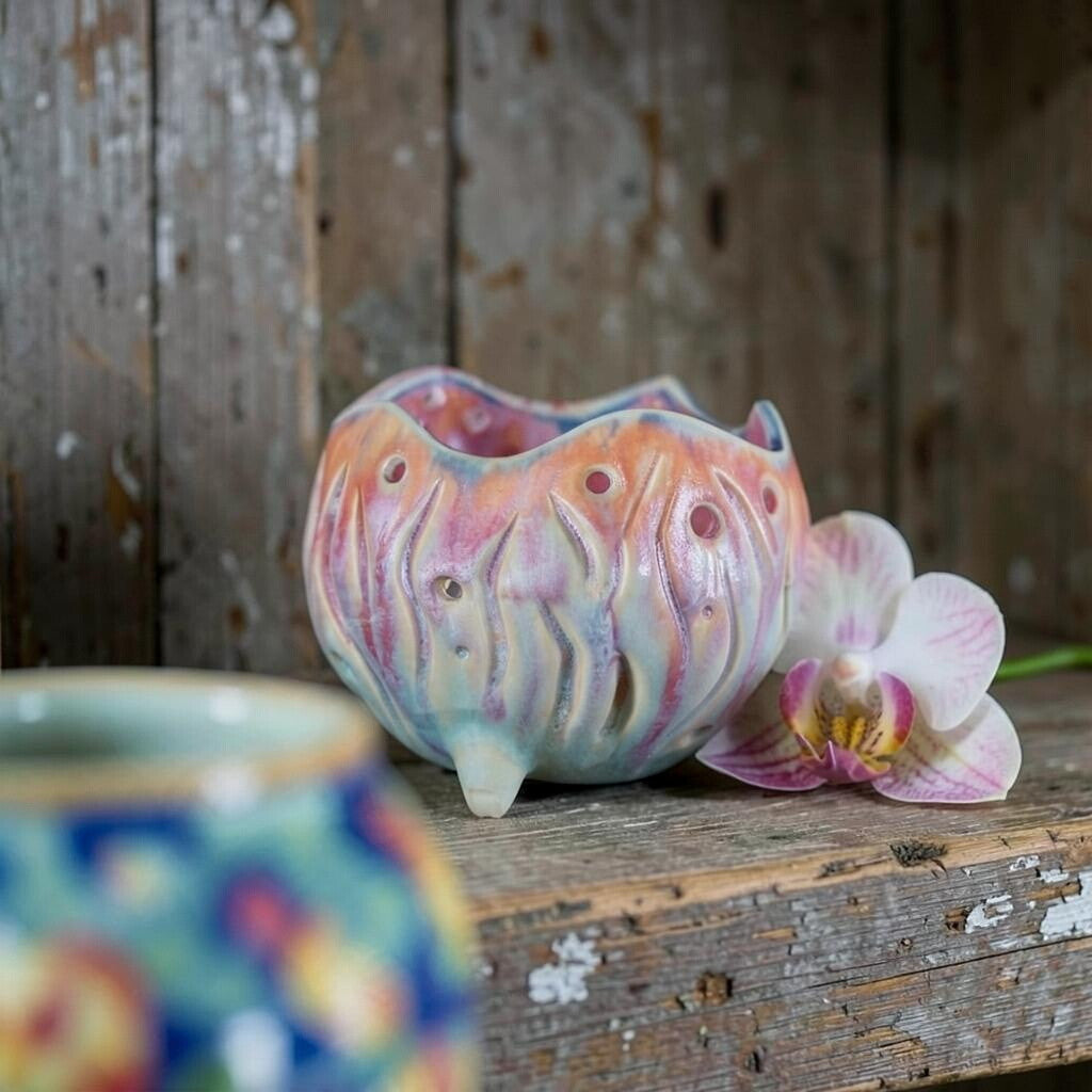 Pot à orchidée rétro en porcelaine - Atomic Bloom
