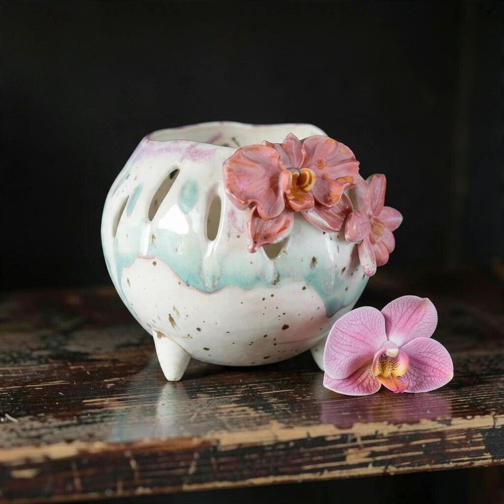 Pot à orchidée rétro en porcelaine - Défilé de pétales