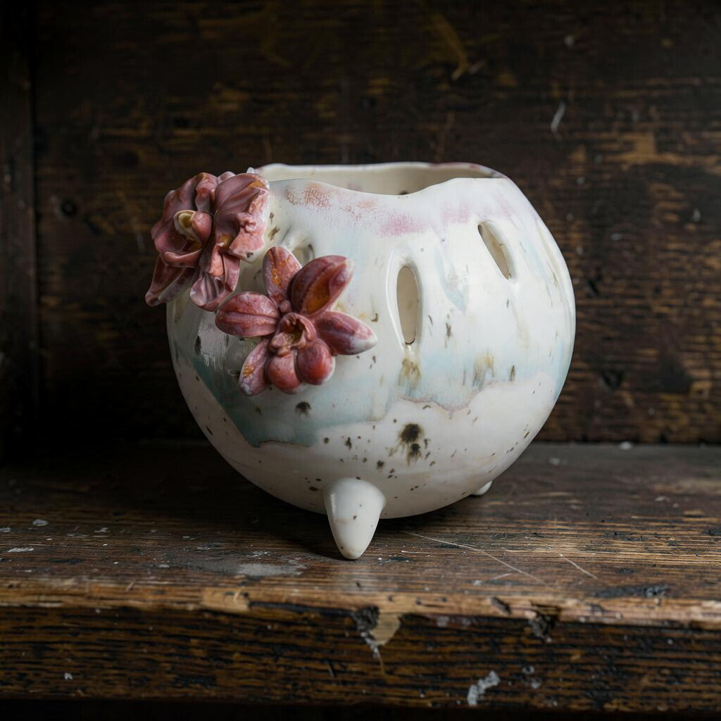 Pot à orchidée rétro en porcelaine - Défilé de pétales