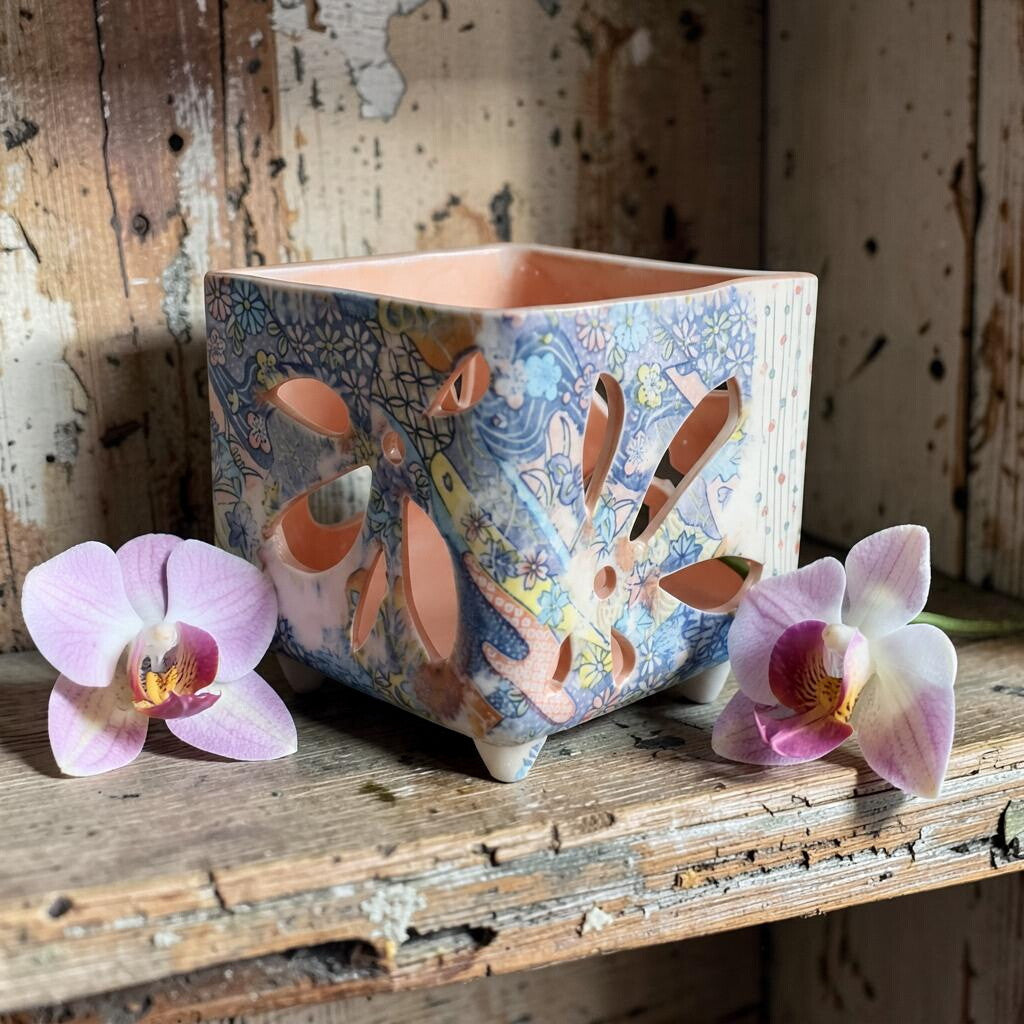 Pot à orchidée en porcelaine rétro - Funky Flora