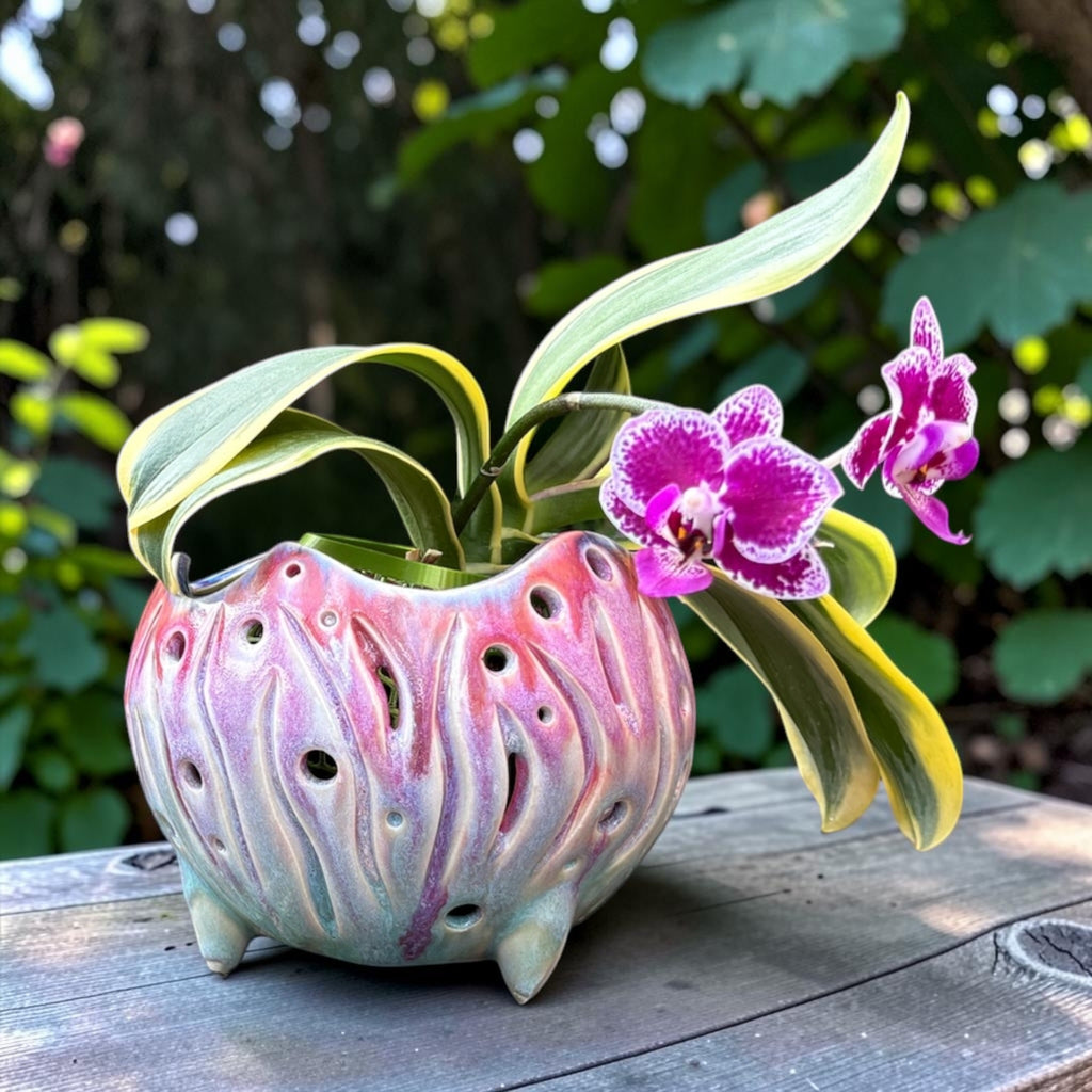 Retro porcelain orchid pot - Atomic Bloom