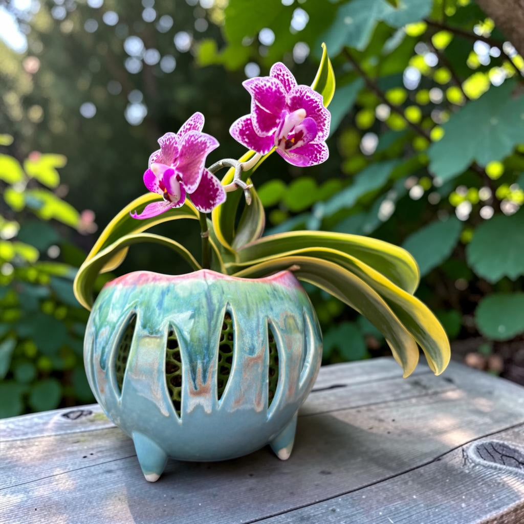 Pot à orchidée en porcelaine rétro - Groovy Pod