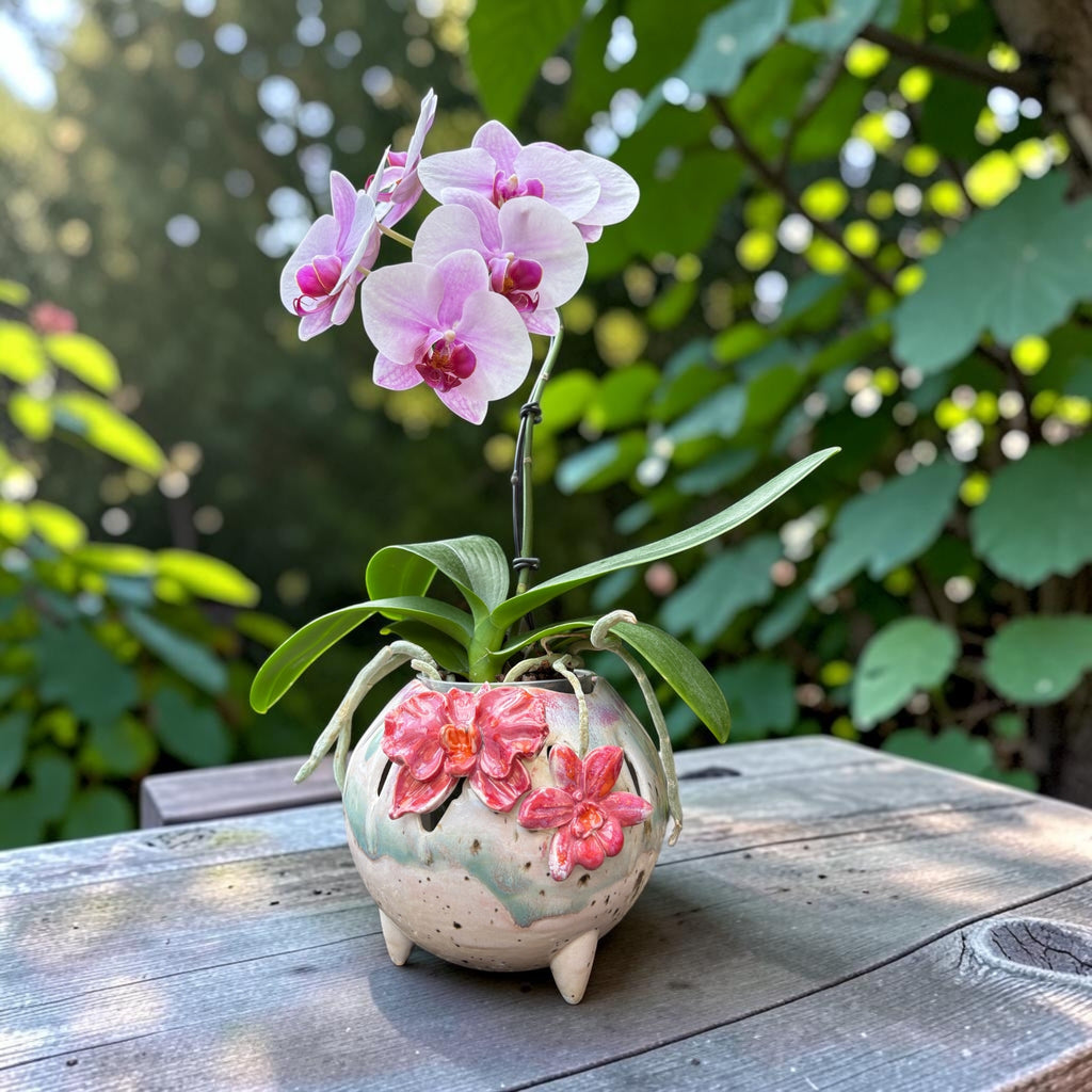 Pot à orchidée rétro en porcelaine - Défilé de pétales