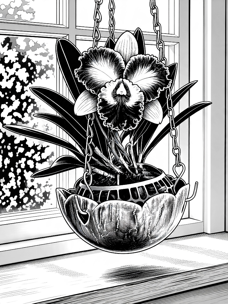 Shallow porcelain pot for mini cattleya and dendrobium orchids