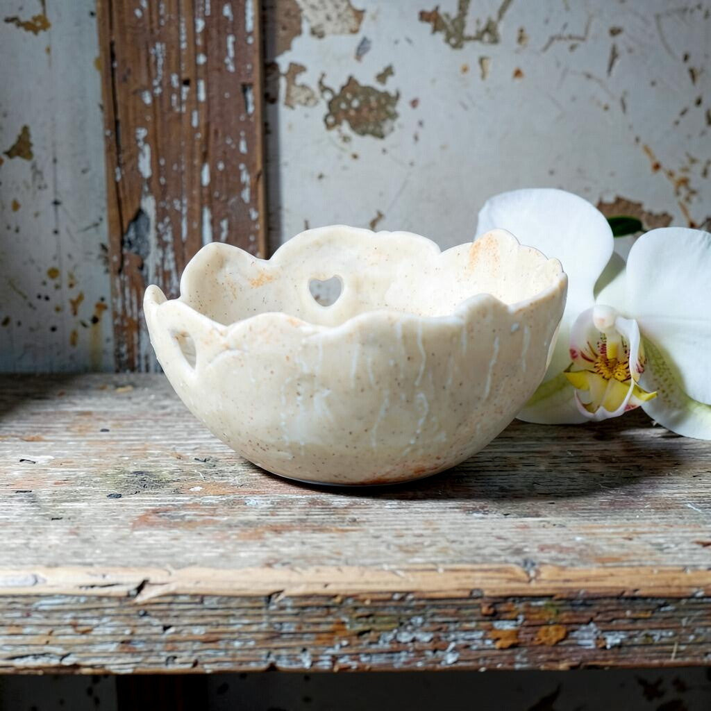 Shallow hanging porcelain pot for mini cattleya and dendrobium orchids
